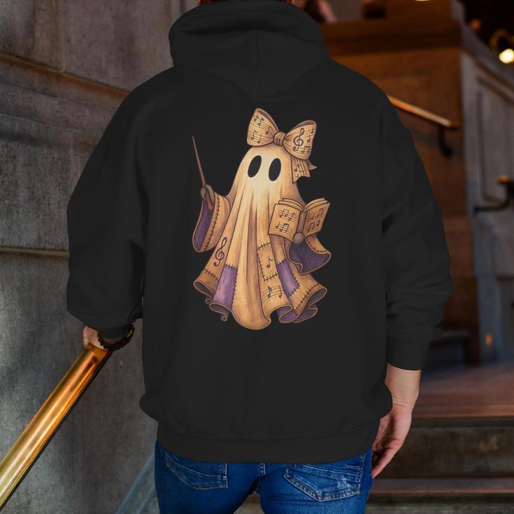 Coquette Music Note Patchwork Ghost Music Teacher Halloween Men Zip Up Hoodie Back Print, funny gift