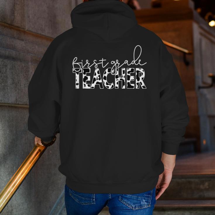 Cow Print For Elementary School First Grade Teachers Men Zip Up Hoodie Back Print, First Grade Teacher Hoodies, funny gift Cow Print For Elementary School First Grade Teachers Men Zip Up Hoodie Back Print, First Grade Teacher Hoodies, funny gift