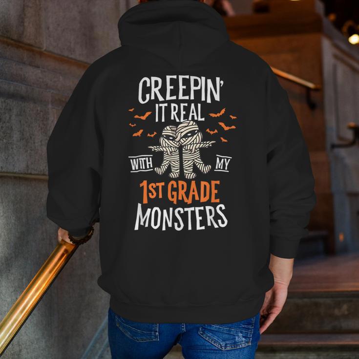Creepin It Real With My 1st Grade Monsters Halloween Teacher Men Zip Up Hoodie Back Print, funny gift Creepin It Real With My 1st Grade Monsters Halloween Teacher Men Zip Up Hoodie Back Print, funny gift