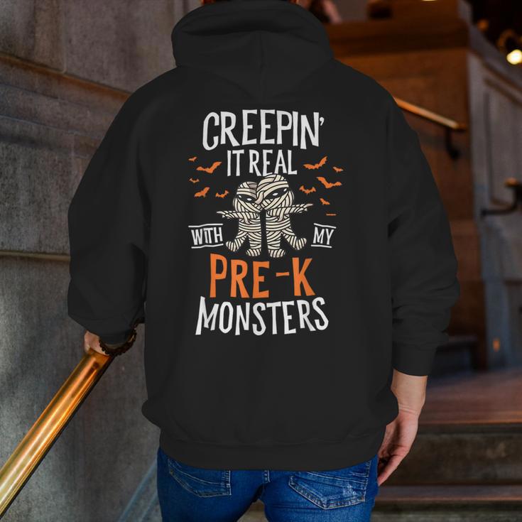 Creepin It Real Pre-K Monsters Halloween Preschool Teacher Men Zip Up Hoodie Back Print, funny gift Creepin It Real Pre-K Monsters Halloween Preschool Teacher Men Zip Up Hoodie Back Print, funny gift