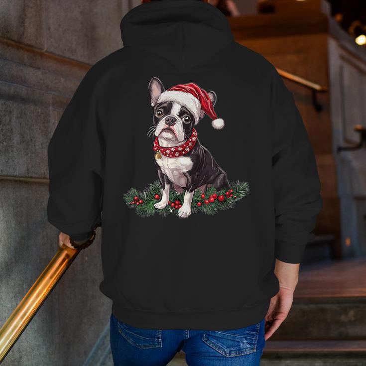 Cute Boston Terrier Dog Christmas Merry X-Mas Graphic Men Zip Up Hoodie Back Print, Boston Terrier Christmas Hoodies, funny gift