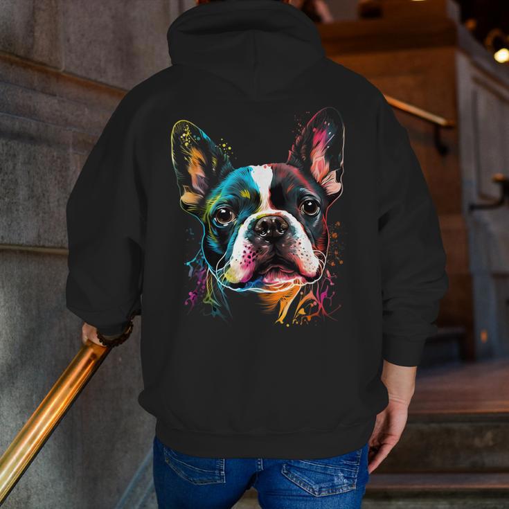 Cute Boston Terrier Puppy Dog Art Lover Unique Painting For Men Women Kids Men Zip Up Hoodie Back Print, funny gift
