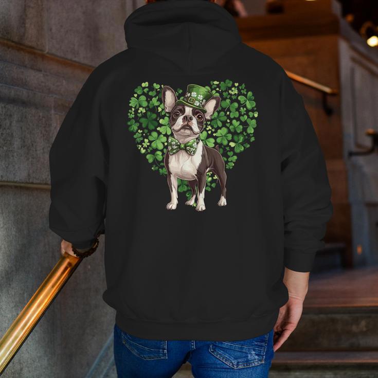 Cute Boston Terrier Shamrock St Patrick's Day Dog Lover Men Women Kids Men Zip Up Hoodie Back Print, funny gift