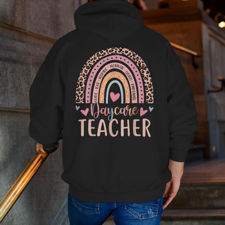 Cute Daycare Teacher Rainbow Leopard Print Childcare Worker Men Zip Up Hoodie Back Print, funny gift Cute Daycare Teacher Rainbow Leopard Print Childcare Worker Men Zip Up Hoodie Back Print, funny gift