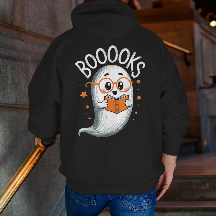 Cute Ghost Book Reading Halloween Teacher Men Zip Up Hoodie Back Print, funny gift