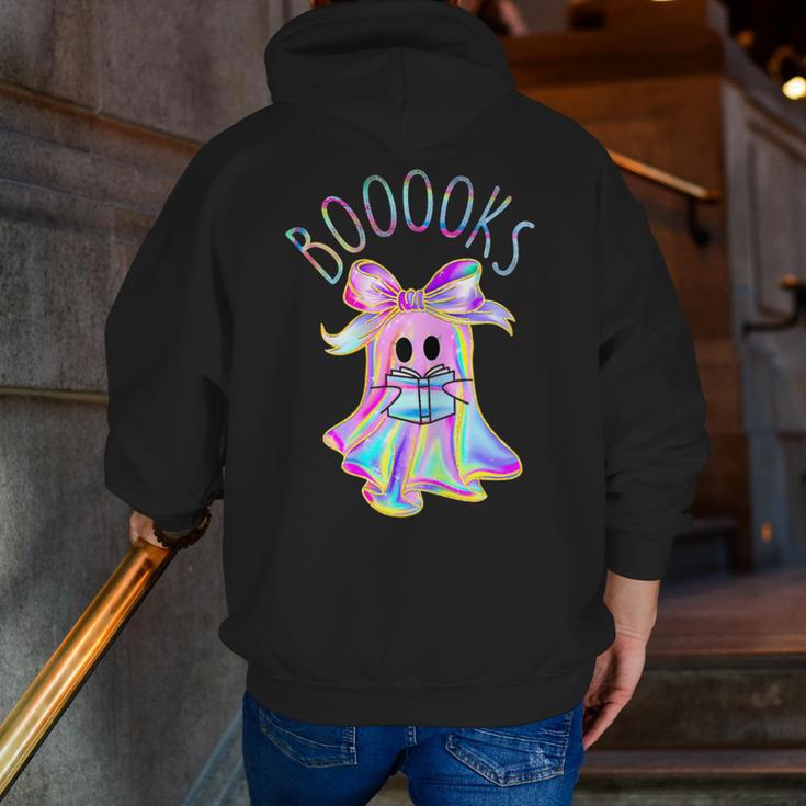 Cute Ghost Book Reading Halloween Teacher Top Girls Women Men Zip Up Hoodie Back Print, funny gift