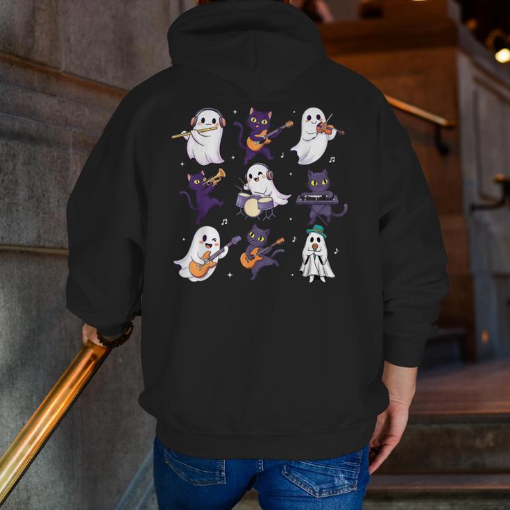 Cute Ghost Cat Playing Musical Halloween Music Teacher Men Zip Up Hoodie Back Print, funny gift Cute Ghost Cat Playing Musical Halloween Music Teacher Men Zip Up Hoodie Back Print, funny gift
