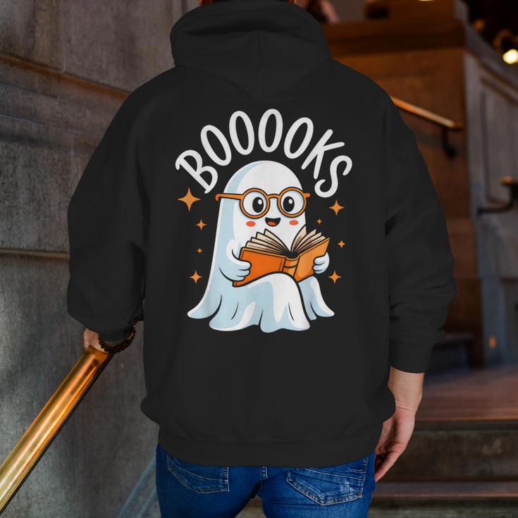 Cute Ghost Reading Book Librarian Teacher Halloween Costume Men Zip Up Hoodie Back Print, funny gift