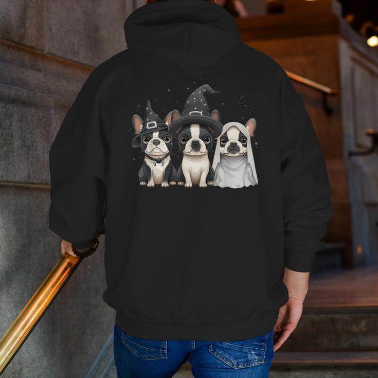 Cute Halloween Boston Terrier Dogs Witch Hat Ghost Dog For Men Women Kids Men Zip Up Hoodie Back Print, Boston Terrier Ghost Hoodies, Boston Terrier Halloween Hoodies, funny gift