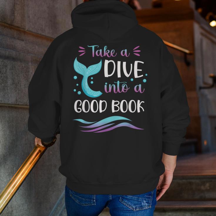 Cute Mermaid Librarian Teacher Dive Into A Good Book Reading Men Zip Up Hoodie Back Print, funny gift Cute Mermaid Librarian Teacher Dive Into A Good Book Reading Men Zip Up Hoodie Back Print, funny gift