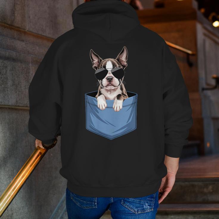 Cute Pocket Boston Terrier Lover Dog Mom Men Zip Up Hoodie Back Print, Boston Terrier Mom Hoodies, funny gift