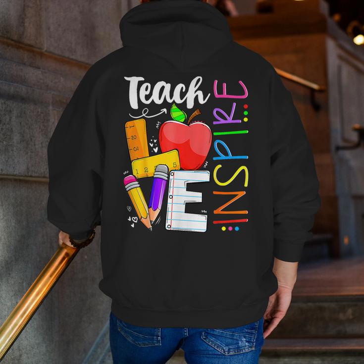 Cute Teach Love And Inspire Men Women Teacher Men Zip Up Hoodie Back Print, funny gift