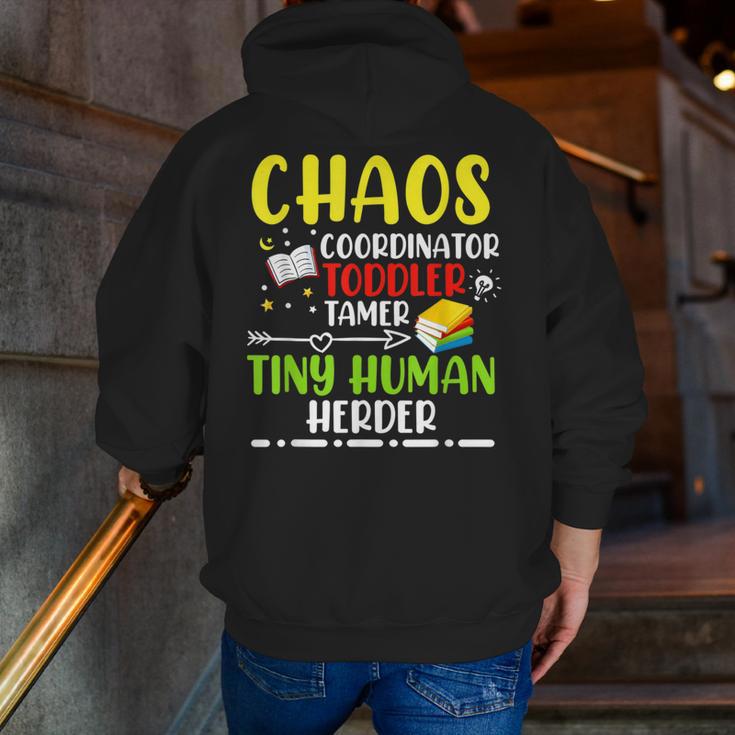 Daycare Teacher School Chaos Coordinator Toddler Tamer For Men Women Kids Men Zip Up Hoodie Back Print, funny gift