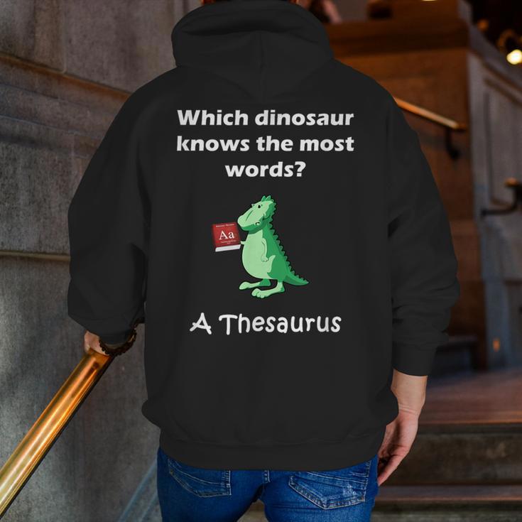 Dinosaur Thesaurus Grammar Joke Teacher Men Zip Up Hoodie Back Print, funny gift