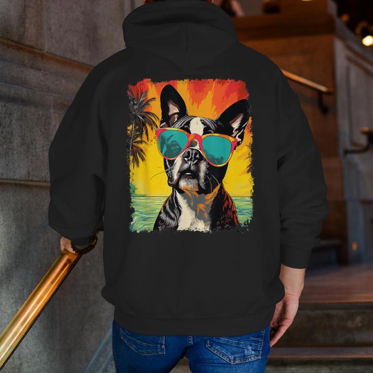 Dog Boston Terrier Hawaiian Men Zip Up Hoodie Back Print, funny gift