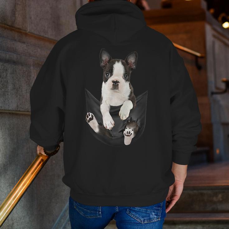 Dog Lovers Boston Terrier In Pocket Dog Face For Men Women Kids Men Zip Up Hoodie Back Print, funny gift