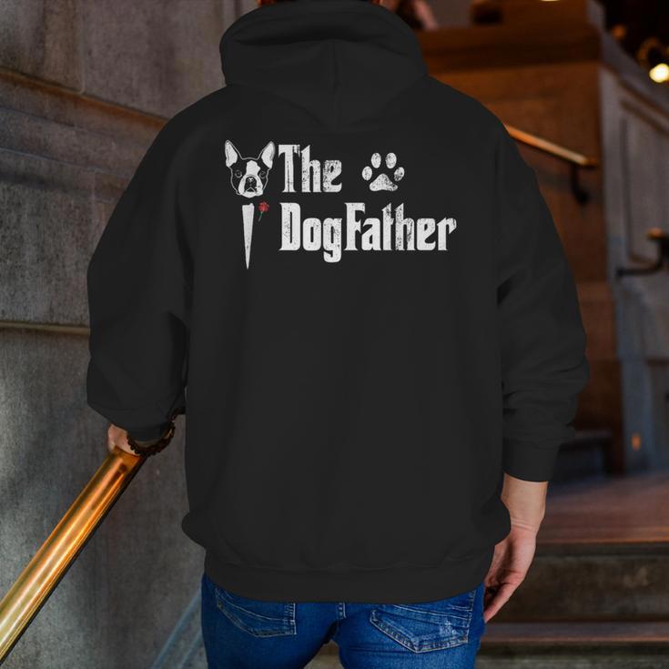 The Dogfather Boston Terrier Dog Dad Father's Day Men Zip Up Hoodie Back Print, Boston Terrier Dad Hoodies, funny gift