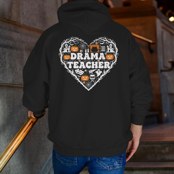 Drama Teacher Heart Pumpkin Ghost Halloween Kids Men Zip Up Hoodie Back Print, funny gift
