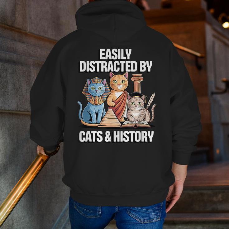 Easily Distracted By Cats & History Teacher Women Men Men Zip Up Hoodie Back Print, History Teacher Hoodies, funny gift