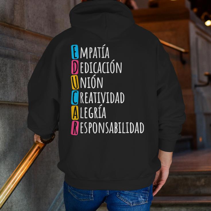Educar Bilingual Spanish Teacher Men Zip Up Hoodie Back Print, funny gift
