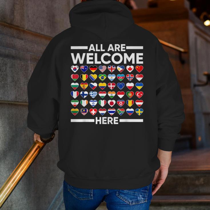 ESL Teacher All Are Welcome Here For Worlds Virtual Teachers Men Zip Up Hoodie Back Print, Esl Teacher Hoodies, funny gift