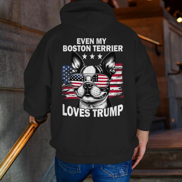 Even My Boston Terrier Loves Trump Trump Supporter Dog Lover Men Zip Up Hoodie Back Print, funny gift
