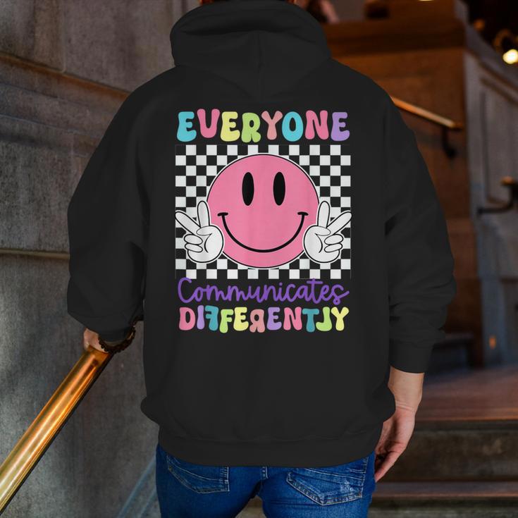 Everyone Communicates Differently Autism Awareness Teacher Men Zip Up Hoodie Back Print, funny gift Everyone Communicates Differently Autism Awareness Teacher Men Zip Up Hoodie Back Print, funny gift