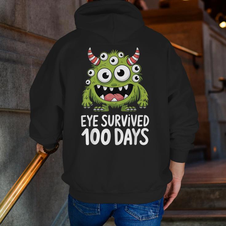 Eye Survived 100 Days Of School Monster Lover Teacher Kids Men Zip Up Hoodie Back Print, funny gift