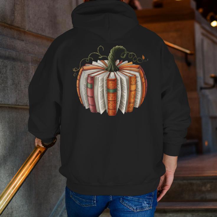 Fall Book Pumpkin Retro Reading Halloween Teacher Librarian Men Zip Up Hoodie Back Print, funny gift