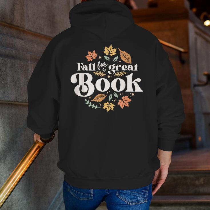Fall For A Great Book Reading Librarian Autumn Teacher Men Zip Up Hoodie Back Print, funny gift