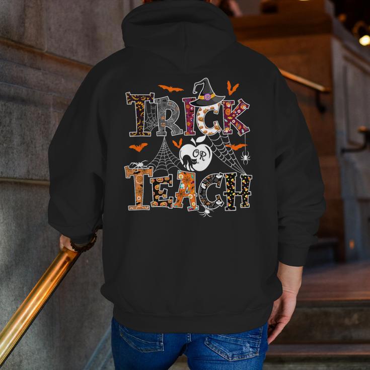Fall Holiday Themed Thanksgiving Halloween Teacher Trick Or Men Zip Up Hoodie Back Print, funny gift
