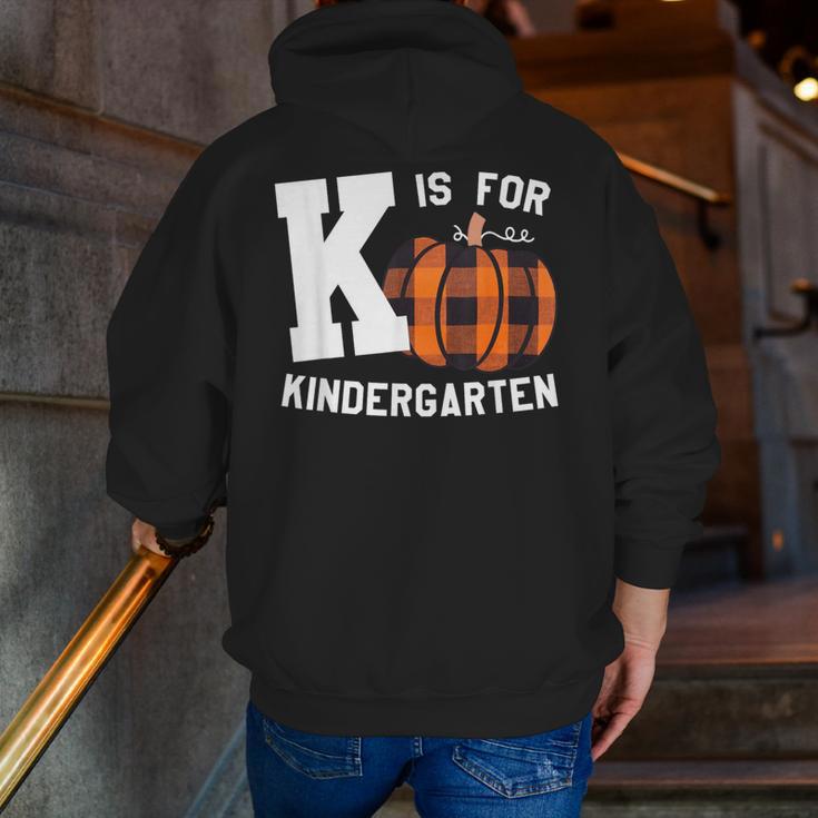 Fall Kindergarten Teacher K Is For Buffalo Plaid Pumpkin Men Zip Up Hoodie Back Print, funny gift Fall Kindergarten Teacher K Is For Buffalo Plaid Pumpkin Men Zip Up Hoodie Back Print, funny gift