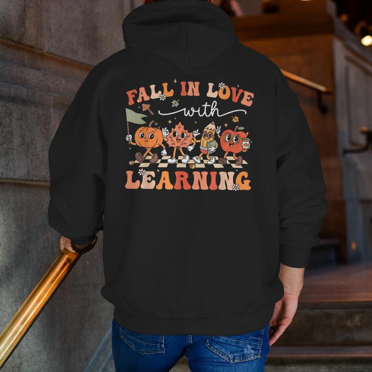 Fall In Love With Learning Autumn Teacher Thanksgiving Men Zip Up Hoodie Back Print, funny gift