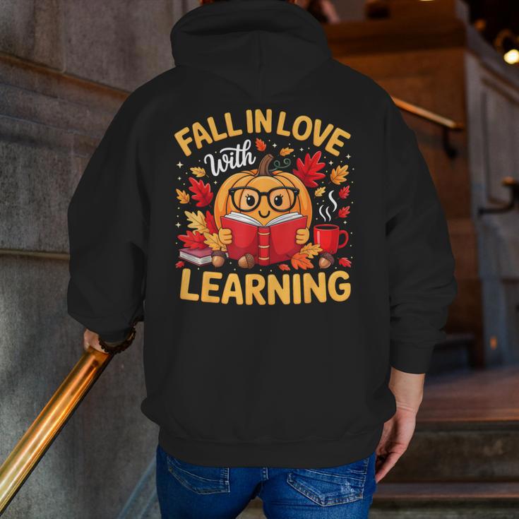 Fall In Love With Learning Pumpkin Thanksgiving Teacher Fall Men Zip Up Hoodie Back Print, funny gift Fall In Love With Learning Pumpkin Thanksgiving Teacher Fall Men Zip Up Hoodie Back Print, funny gift