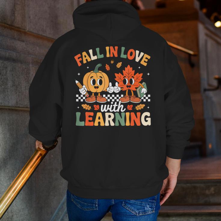 Fall In Love With Learning Shirt Autumn Thanksgiving Teacher Men Zip Up Hoodie Back Print, funny gift
