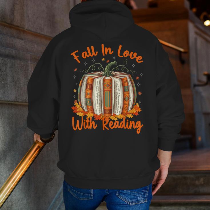 Fall In Love With Reading Pumpkin Autumn Librarians Teacher Men Zip Up Hoodie Back Print, funny gift
