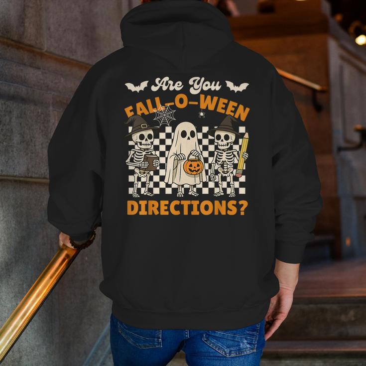 Are You Fall o Ween Directions Halloween Skeleton Teacher Men Zip Up Hoodie Back Print, funny gift