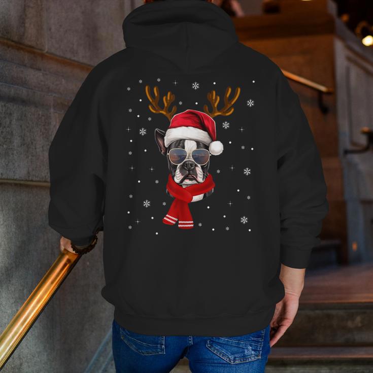 Family Matching Reindeer Xmas Boston Terrier Christmas Men Zip Up Hoodie Back Print, Boston Terrier Christmas Hoodies, funny gift