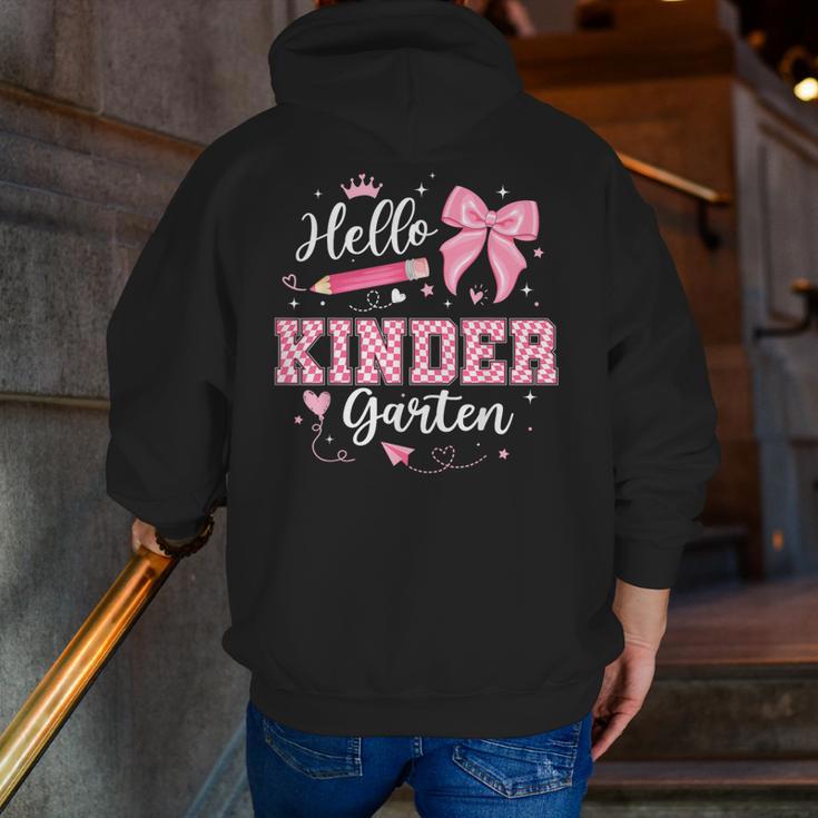 First Day Of School Teacher Girl Coquette Hello Kindergarten Men Zip Up Hoodie Back Print, funny gift