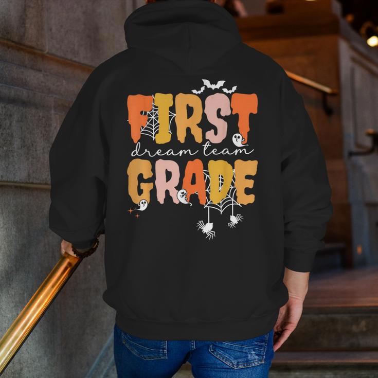 First Grade Dream Retro Team Fall Halloween Spooky Teachers Men Zip Up Hoodie Back Print, First Grade Teacher Hoodies, funny gift First Grade Dream Retro Team Fall Halloween Spooky Teachers Men Zip Up Hoodie Back Print, First Grade Teacher Hoodies, funny gift