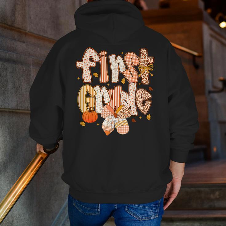 First Grade Fall Floral Coquette Bow Teachers Students Men Zip Up Hoodie Back Print, First Grade Teacher Hoodies, funny gift First Grade Fall Floral Coquette Bow Teachers Students Men Zip Up Hoodie Back Print, First Grade Teacher Hoodies, funny gift