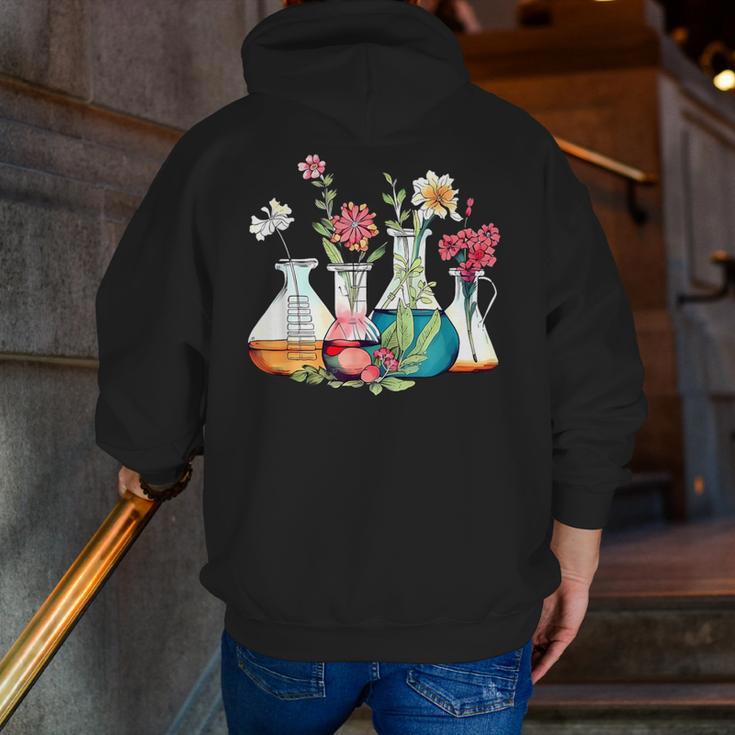 Floral Beakers Chemistry Lab Teacher Men Zip Up Hoodie Back Print, funny gift