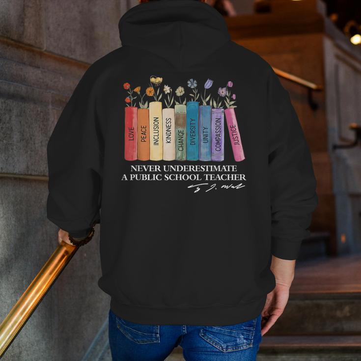Floral Books Never Underestimate A Public School Teacher Men Zip Up Hoodie Back Print, funny gift