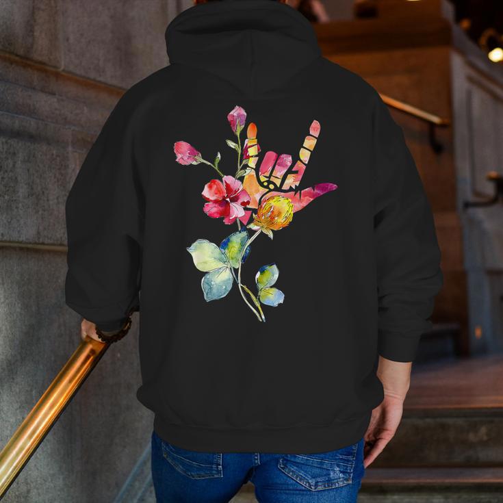 Flower American Sign Language ASL Teacher Teaching Deaf Men Zip Up Hoodie Back Print, funny gift