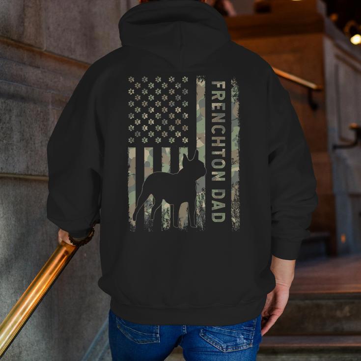 Frenchton Dad French Bulldog Boston Terrier Camo USA Flag Men Zip Up Hoodie Back Print, Boston Terrier Dad Hoodies, French Bulldog Dad Hoodies, funny gift