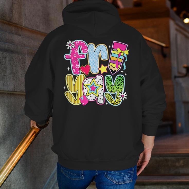 Fri-Yay Happy Friday Weekend Teacher Back To School Men Zip Up Hoodie Back Print, funny gift
