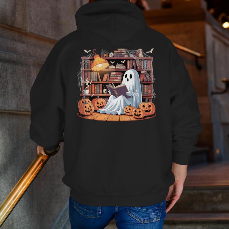 Ghost Book Reading Halloween Books Lover Teacher Men Zip Up Hoodie Back Print, funny gift
