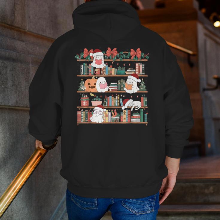 Ghost Christmas Reading Book Lover Library Christmas Teacher Men Zip Up Hoodie Back Print, funny gift Ghost Christmas Reading Book Lover Library Christmas Teacher Men Zip Up Hoodie Back Print, funny gift