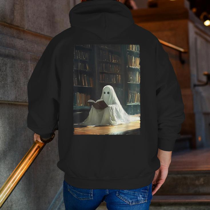 Ghost Library Halloween Book Reading Books Lover Teacher Men Zip Up Hoodie Back Print, funny gift