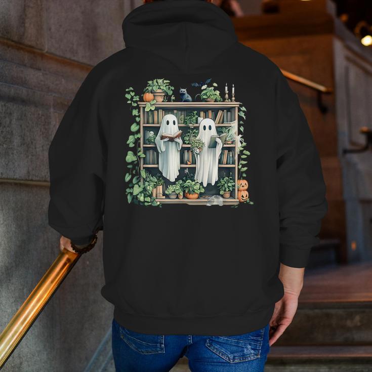 Ghost Plant Library Halloween Reading Books Teacher Vintage Men Zip Up Hoodie Back Print, funny gift